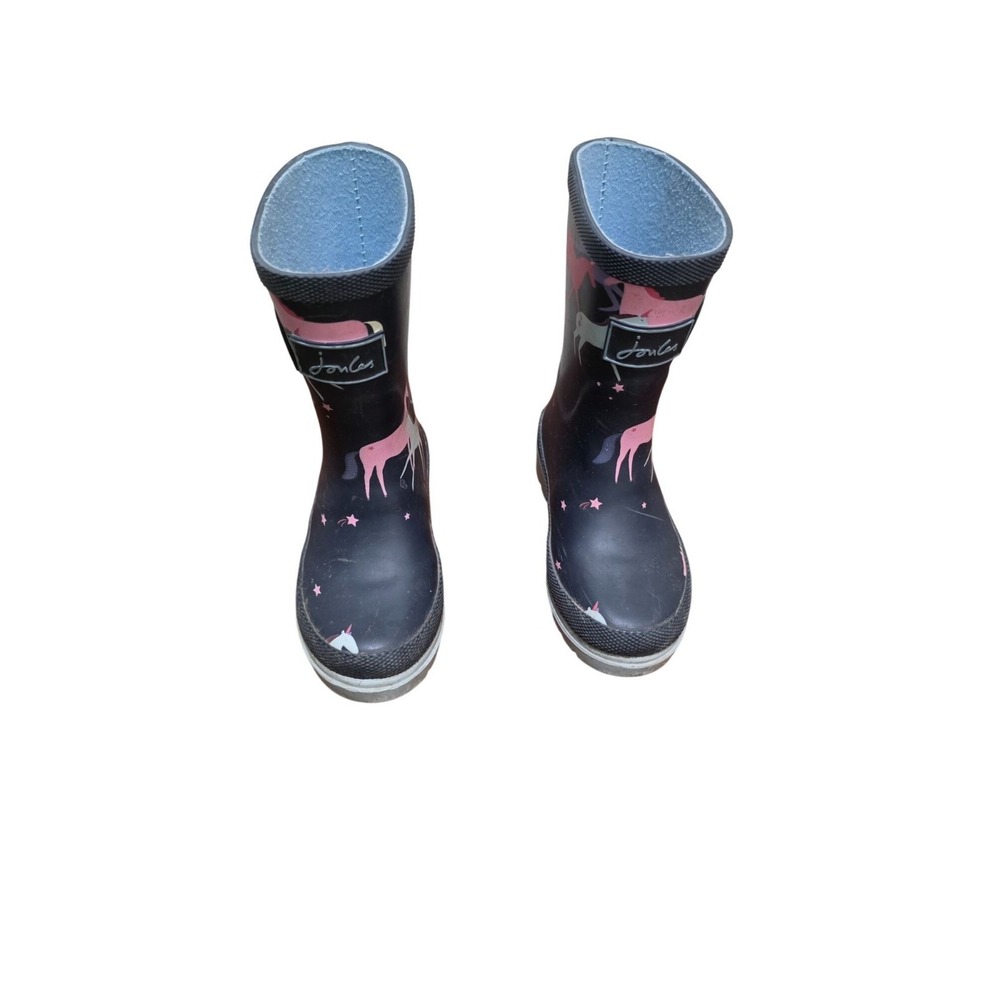 Joules Kids Navy Rain Boots With Pink Unicorn Print & Buckle Detail Size 9